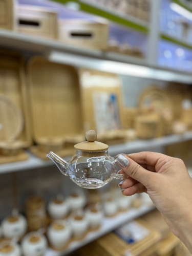 قوری زعفران پیرکس درب بامبو